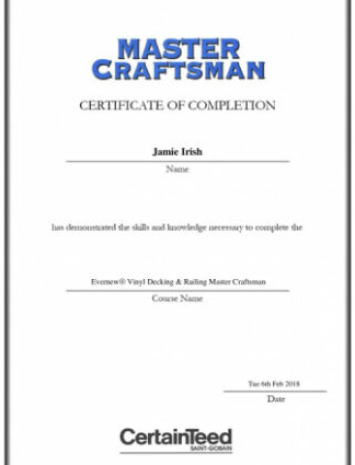 Evernew Vinyl Decking and Railing Master Craftman Certification